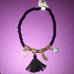 Boho bracelet peace, tassel & evil eye charms
